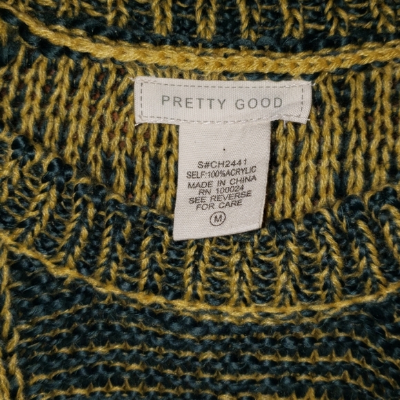 Pretty Good Green & Gold Crew Neck Sweater S M New - Picture 2 of 5